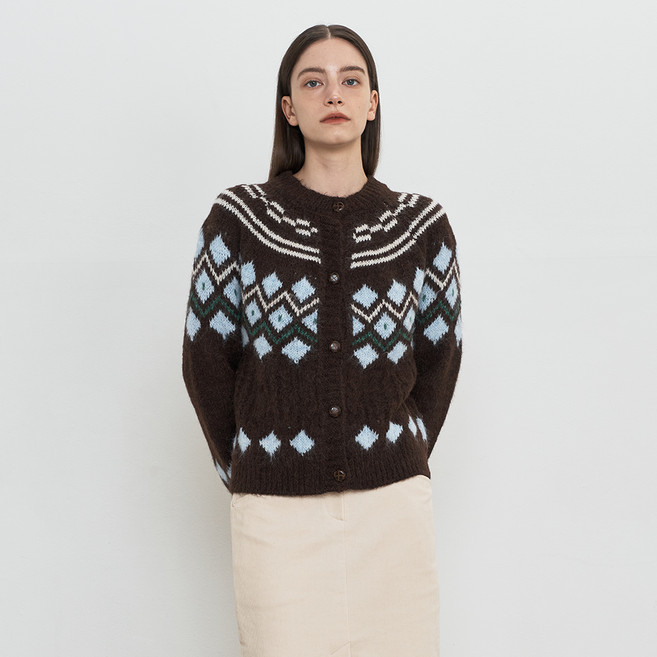 에이비플러스 여성용 울 블랜드 노르딕 다이아 패턴 가디건 LSA1MYA3