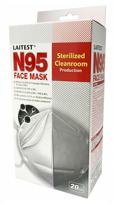 LAITEST 萊潔 N95醫療防護口罩, 雪花白, 20片, 1盒