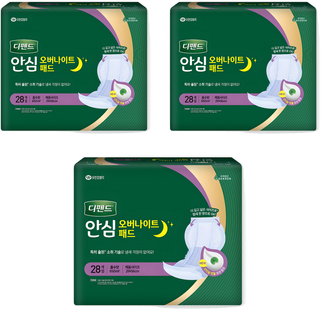 디펜드 남녀공용 안심 오버나이트 패드 성인기저귀, 28개입, 3개, 특대형