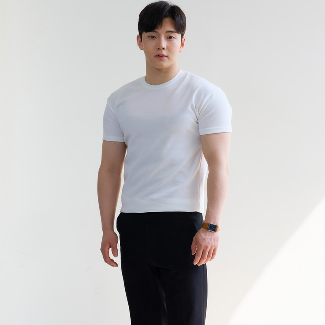 핵쿨남 남성용 쫀득 머슬핏 반팔 티셔츠