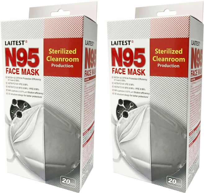 LAITEST 萊潔 N95醫療防護口罩, 雪花白, 20片, 2盒