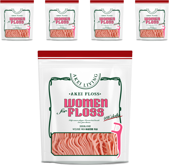 아케이 여성용 리빙 486 치실, 486개입, 5개