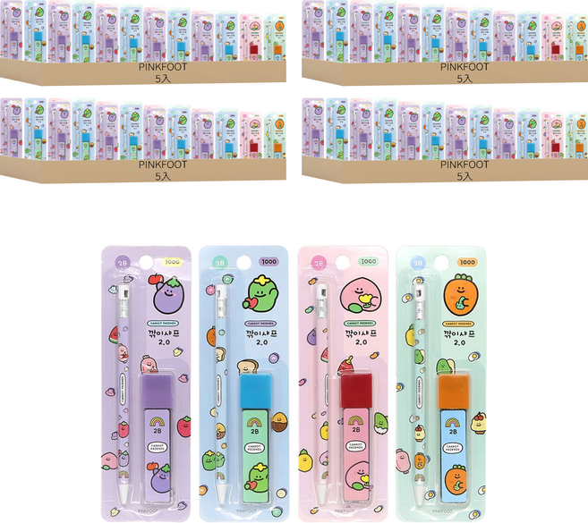 PINKFOOT 蔬果圖案自動鉛筆 + 2B筆芯 4款套裝, 2mm, 20入