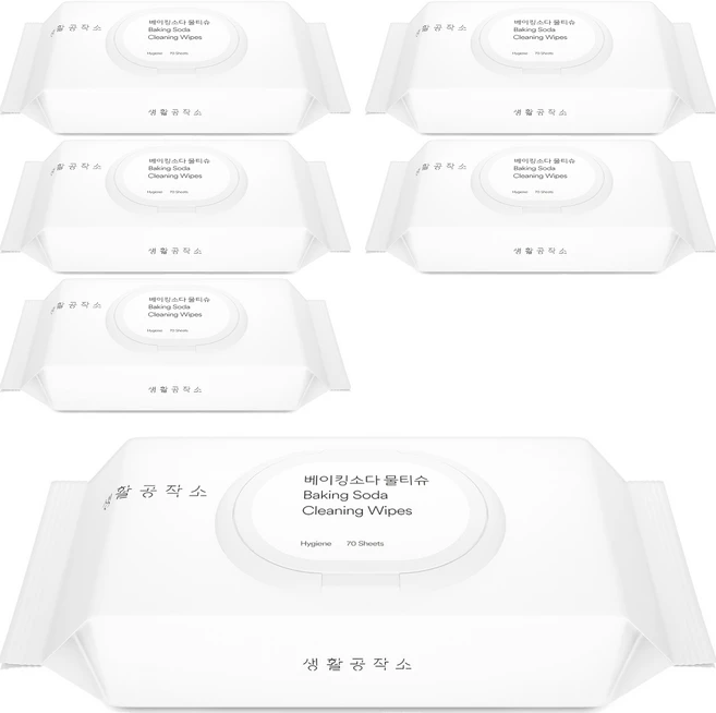 생활공작소 베이킹소다 물티슈, 60g, 70매, 6개 - 쿠팡