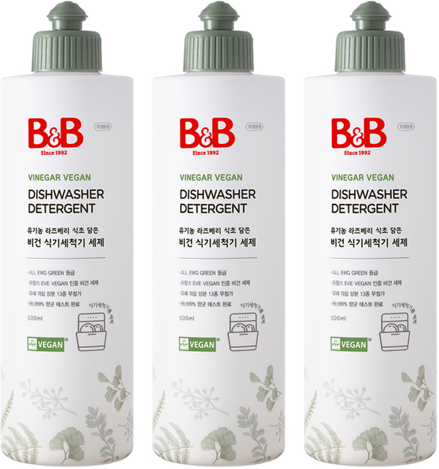 비앤비 비건 식기세척기 세제 용기형, 500ml, 3개