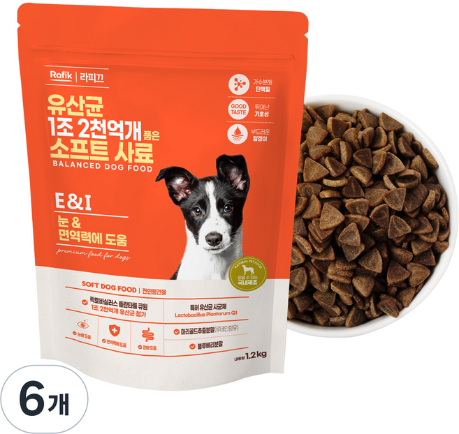 라피끄 강아지 유산균 1조 2천억개 품은 소프트 사료, 눈물개선/눈건강, 1.2kg, 6개
