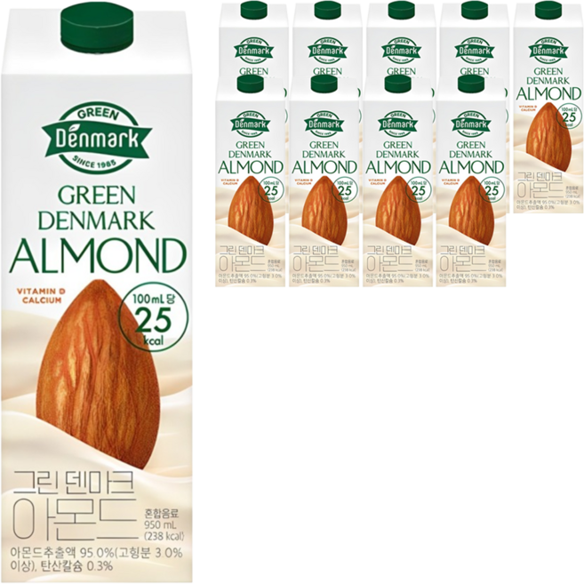 덴마크 그린 아몬드, 950ml, 10개