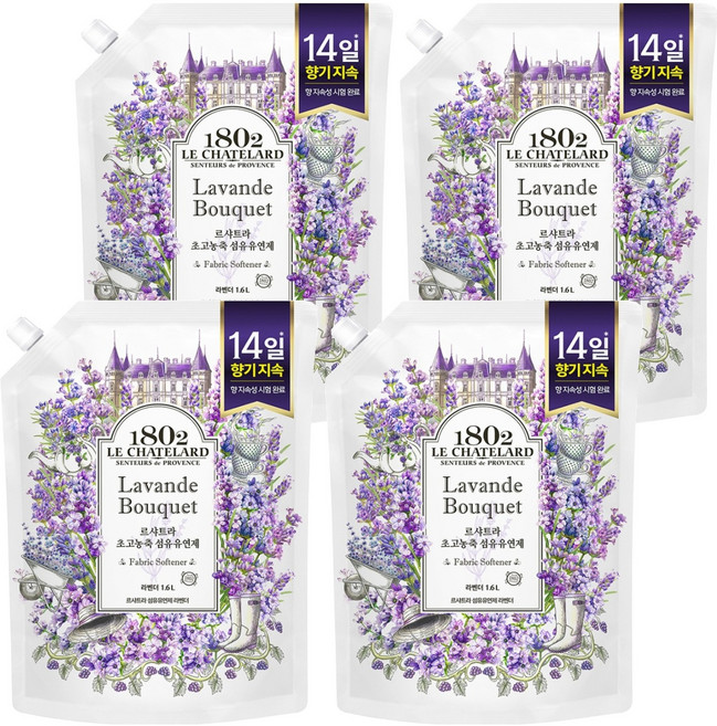 르샤트라1802 섬유유연제 라벤더 리필, 1.6L, 4개