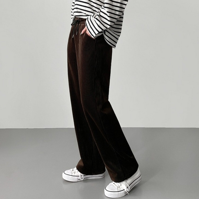 jalbba jean 女款燈芯絨絲絨鬆緊帶直筒長版刷毛長褲