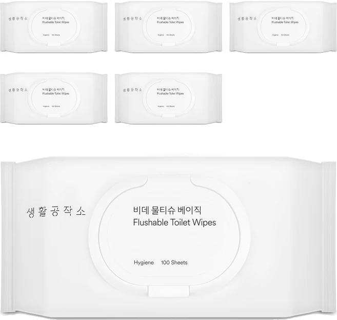 생활공작소 베이직 비데 물티슈 캡형, 100매입, 6개 - 쿠팡