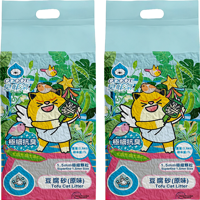 臭味滾 ODOUT 極細顆粒抗臭豆腐貓砂 1.5mm, 2.8kg, 2包, 原味