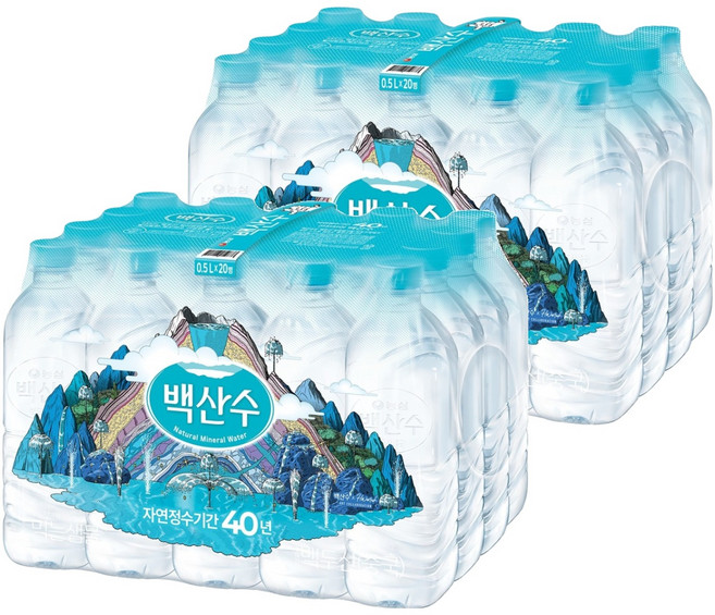 백산수 무라벨 생수, 500ml, 40개