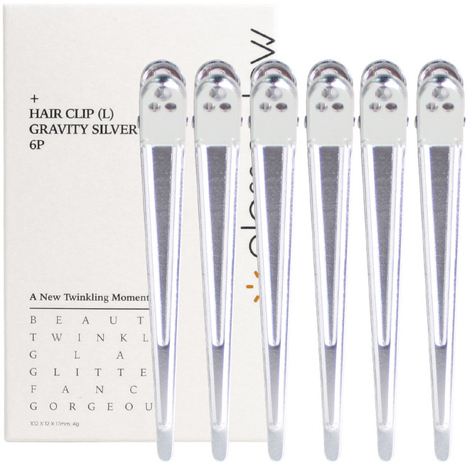 글로스앤글로우 국내생산 자국없는 집게핀 대, 그래비티 실버, 6개