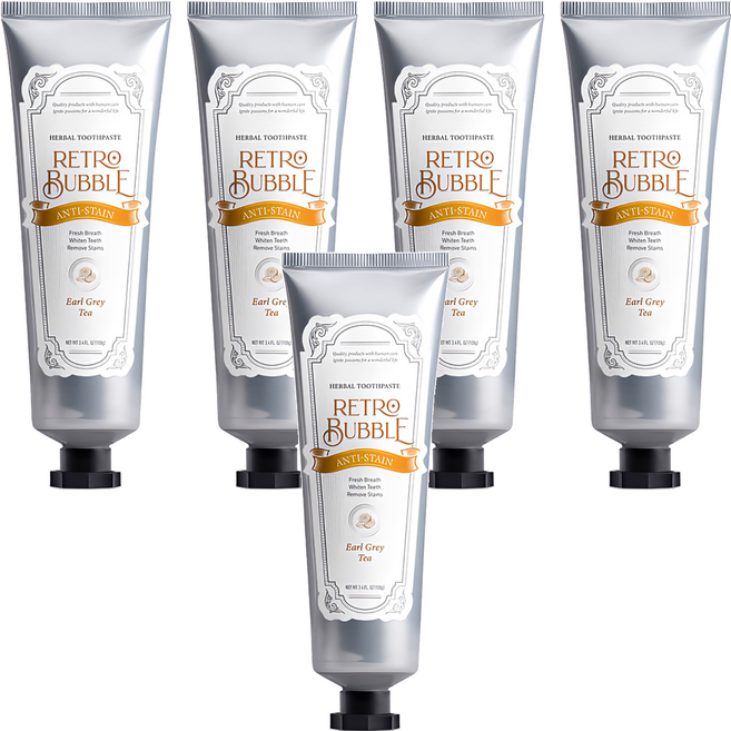 RETRO BUBBLE 去漬防護草本無氟牙膏 皇家伯爵茶, 100g, 5條