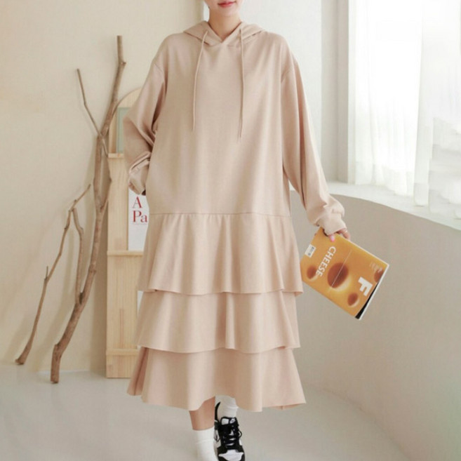 팡팡샵 여성용 M 3단캉캉 후드 원피스