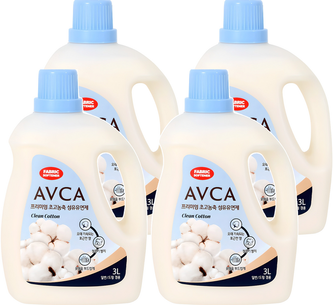 아브카 프리미엄 초고농축 섬유유연제 클린코튼향 본품, 3L, 4개