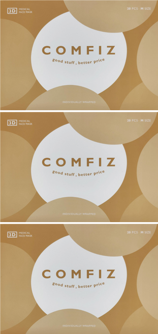 COMFIZ 康菲 立體醫療口罩 13 x 10cm, 焦糖奶茶, 20片, 3盒