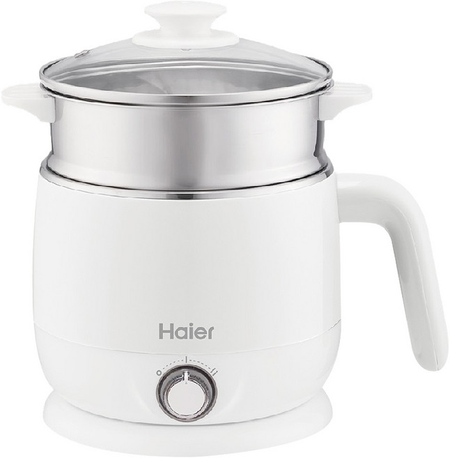 Haier 海爾 雙層防燙多功能美食鍋 1.35L 牛奶白 附蒸架, HBK039MW