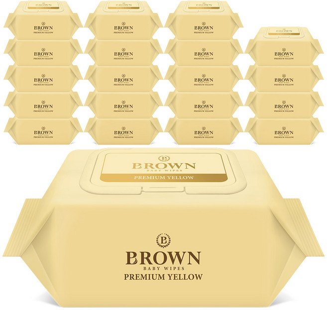 브라운 프리미엄 옐로우 아기 물티슈 휴대캡형, 73g, 20매, 20개