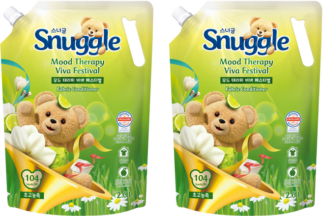 스너글 초고농축 섬유유연제 무드테라피 비바 페스티벌 리필, 2.6L, 2개