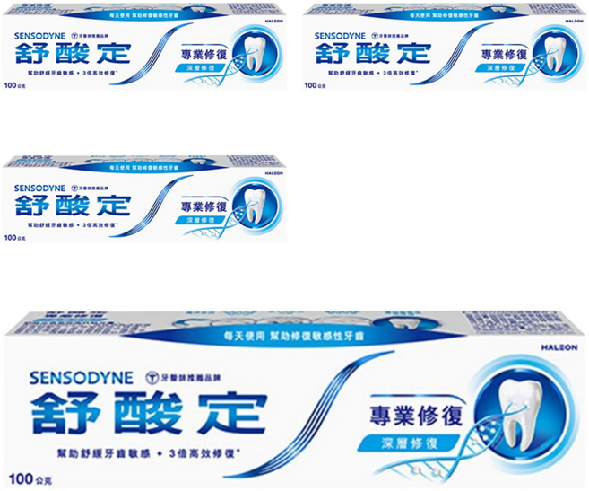 SENSODYNE 舒酸定 專業修復抗敏牙膏, 100g, 4條