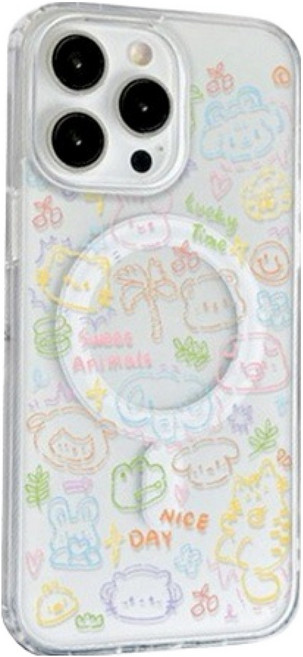 케이스틱 애니멀 드로잉 맥세이프 젤하드 휴대폰 케이스