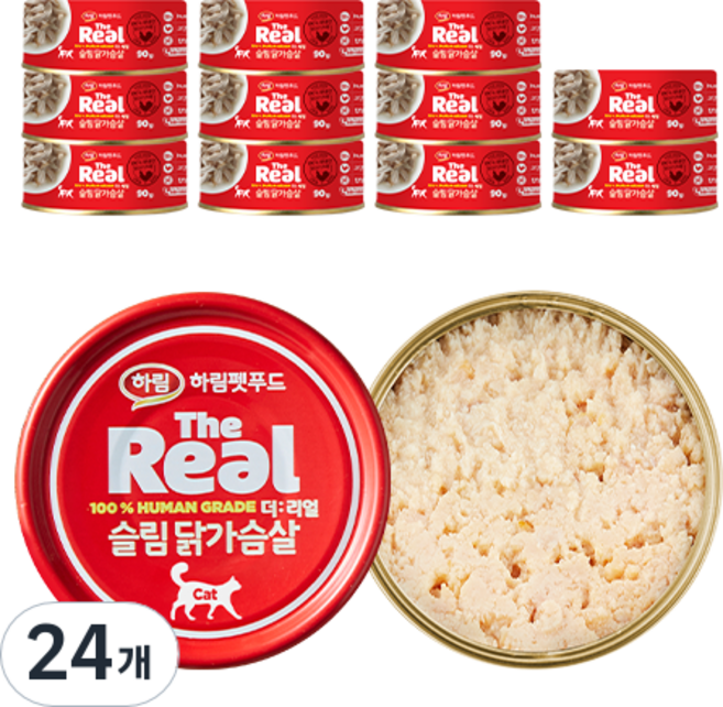 하림펫푸드 고양이 더리얼 슬림 간식캔, 닭고기맛, 90g, 24개