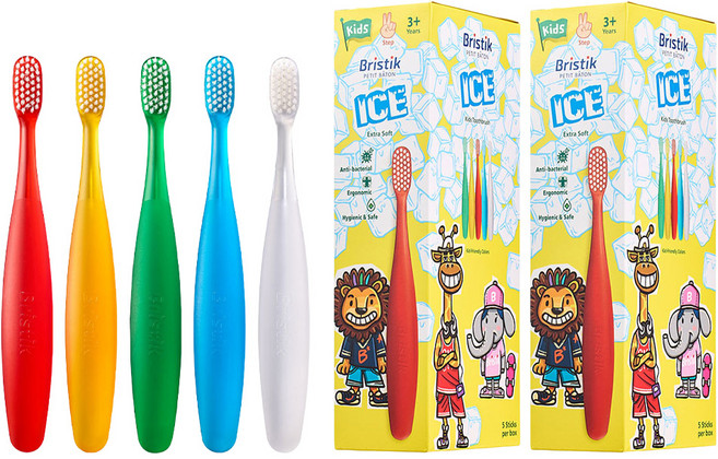 브리스틱 에르고 어린이칫솔 2단계 아이스 5개입, SKYBLUE + WHITE + ORANGE + GREEN + RED, 2세트