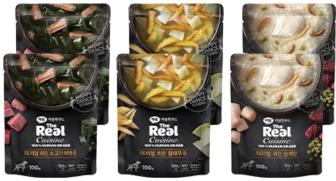 하림펫푸드 더리얼 퀴진 3종, 혼합맛(소고기미역국/황태무국/삼계탕), 100g, 2세트