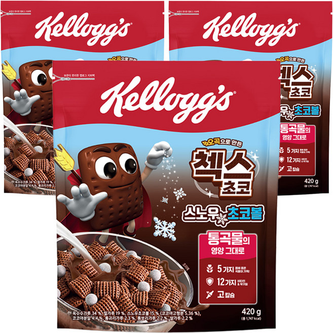 첵스초코 스노우 초코볼 시리얼, 420g, 3개