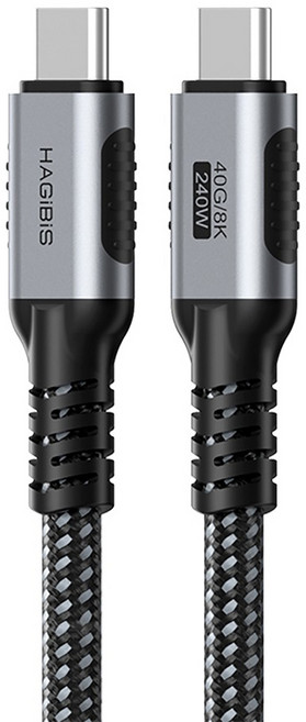HAGiBiS 海備思 USB4 Cable 240W USB-C to USB-C 傳輸線, 2m, 黑色, 1條