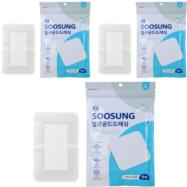 수성 멸균 운드 드레싱, 3개, 6개입