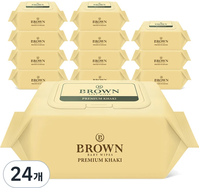 브라운 프리미엄 카키 아기물티슈 휴대용 캡형, 73g, 20매, 24개 - 쿠팡