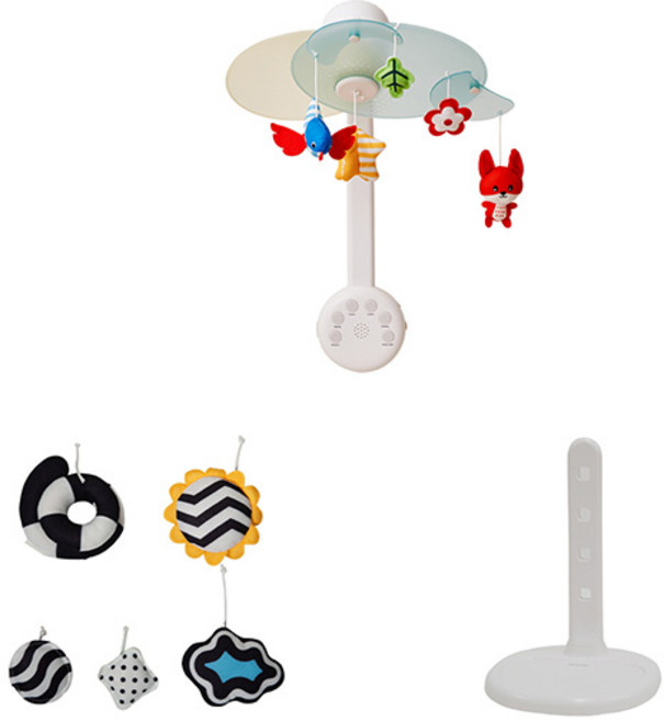 하베브릭스 신생아 아기 모빌 양방향 흑백 컬러 인형 거치대 풀세트, 1세트, 혼합색상