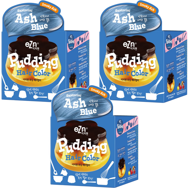 eZn 푸딩 헤어컬러 염색약, 산토리니애쉬블루, 3개