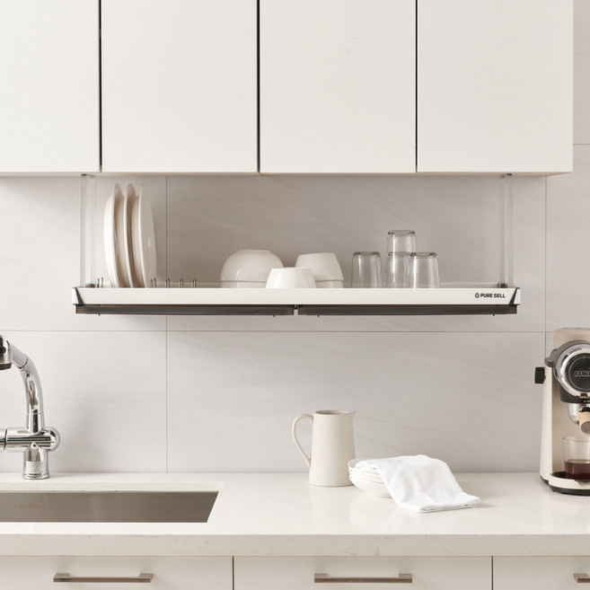 퓨어셀 시그니처 상부장 부착식 식기건조대+ 2구 수저통 세트, 1단, 화이트+다크그레이90, 1개