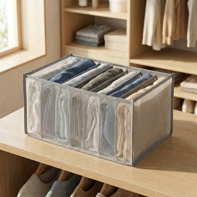 마메 홈 망사 통풍 옷 수납 7칸 옷장정리함, 그레이, 4개