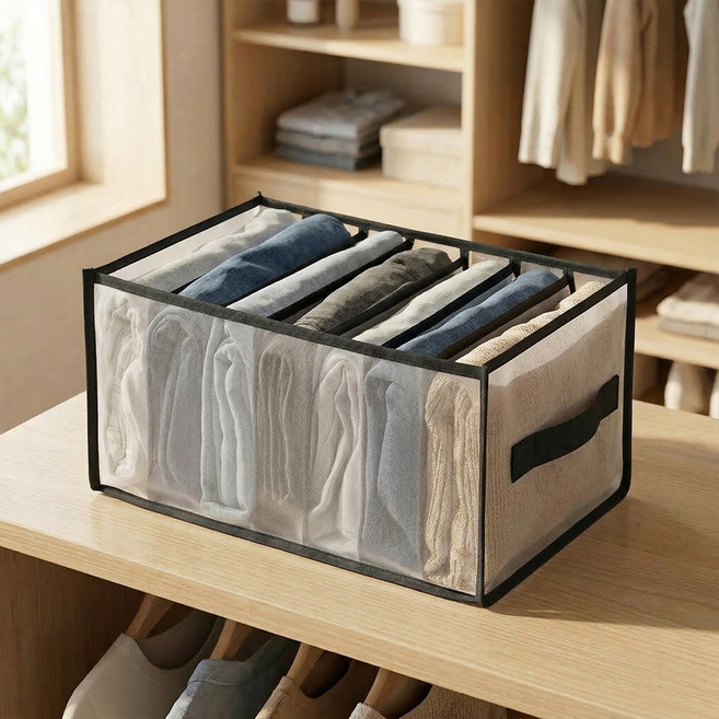 마메 홈 망사 통풍 옷 수납 7칸 옷장정리함 손잡이형, 블랙, 4개