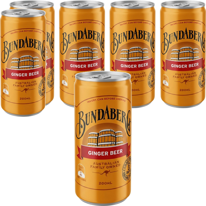 BUNDABERG 賓德寶 薑汁風味氣泡飲, 200ml, 6罐