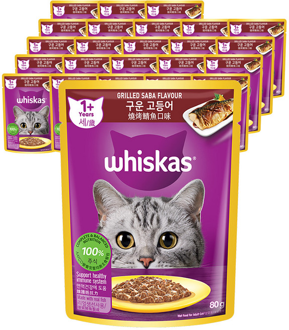 위스카스 어덜트 고양이 습식사료, 구운 고등어, 80g, 24개