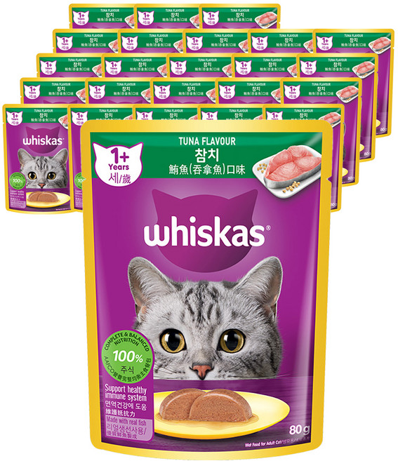 위스카스 어덜트 고양이 습식사료, 참치, 80g, 24개