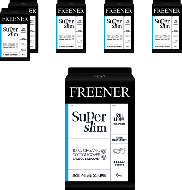 프리너 뉴 슈퍼 슬림 유기농 생리대 날개형, 오버나이트, 6개입, 6개