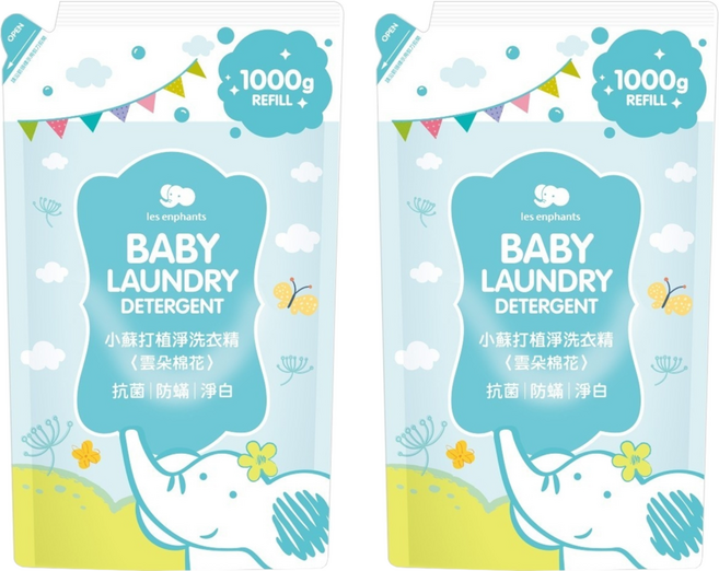les enphants 麗嬰房 小蘇打植淨洗衣精 補充包 雲朵棉花香, 1kg, 2包