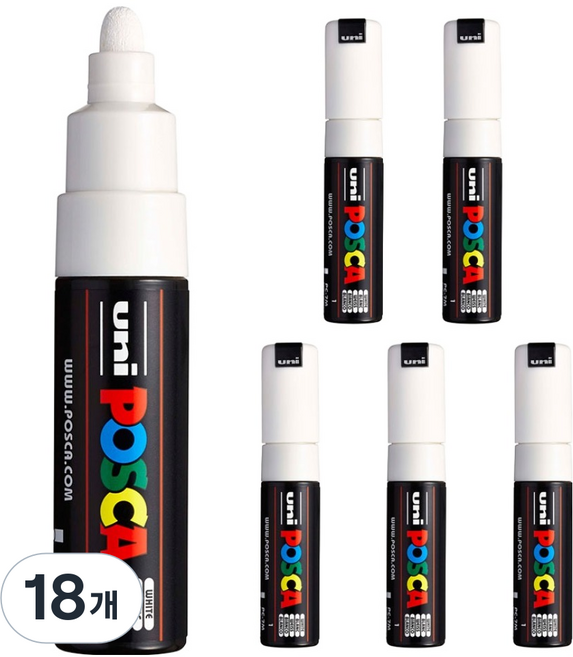 유니 포스카 굵은 글씨용 PC-7M 화이트, 1색, 18개