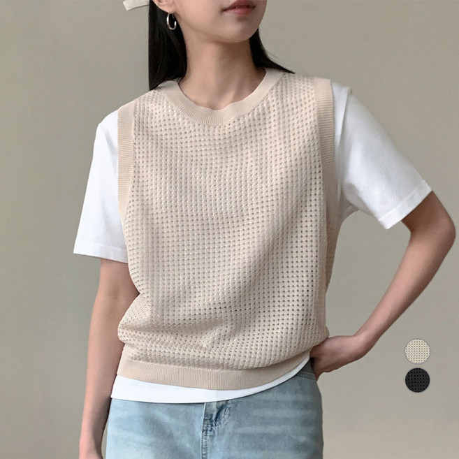afinar 女款圓領鉤織無袖針織背心