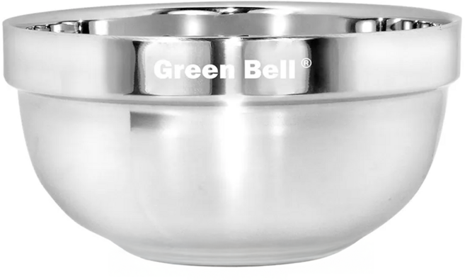 Green Bell 綠貝 304不鏽鋼晶緻隔熱碗17.5cm - SGS檢驗合格 耐酸鹼耐腐蝕耐高溫, 銀色, 1個