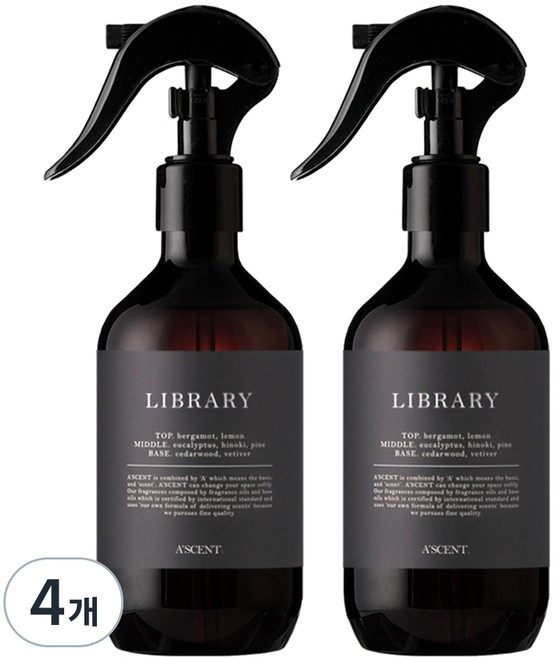 에이센트 드레스 퍼퓸 탈취제 라이브러리 본품, 4개, 250ml