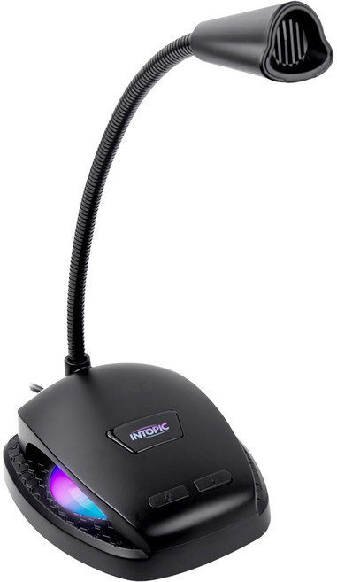 INTOPIC 廣鼎 USB桌上型RGB麥克風 JAZZ-UB031 心型指向收音 一鍵切換八種燈效, 黑色