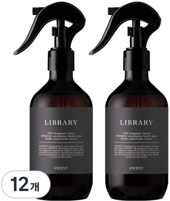 에이센트 드레스 퍼퓸 탈취제 라이브러리 본품, 12개, 250ml