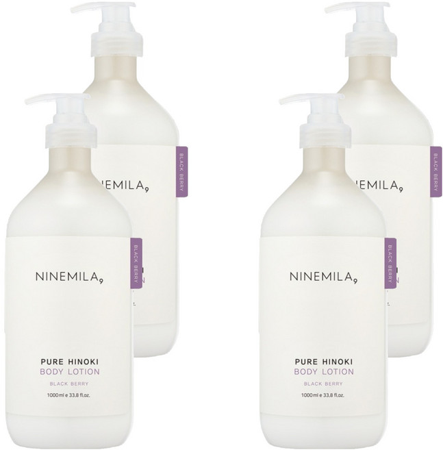 나인밀라 퓨어 히노끼 바디로션 블랙베리향, 1L, 4개